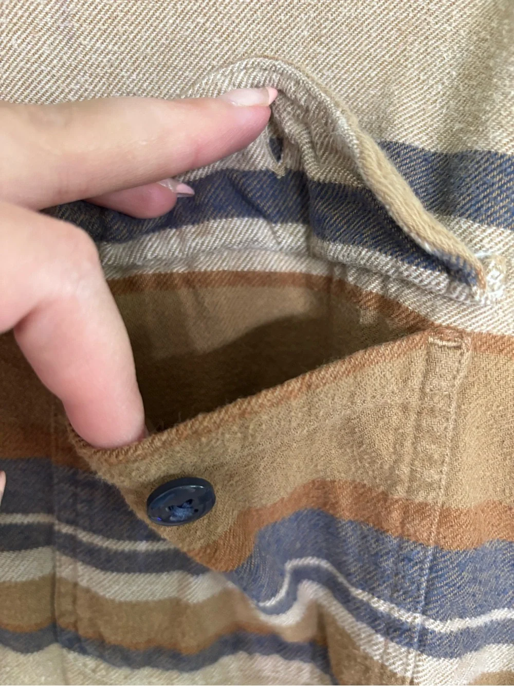 American Eagle Striped Button-Up Shirt in Tan and Brown